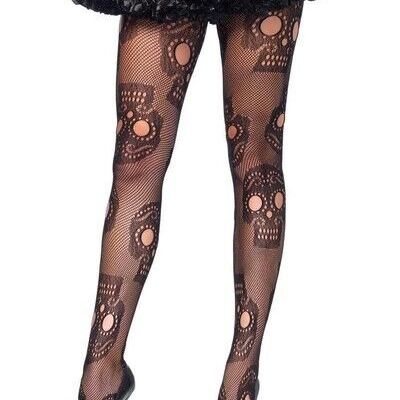 Leg Avenue  Sugar Skull Net Tights Plus Size 1/2X 9982X